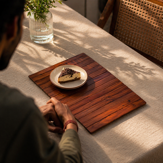 Earthy Wooden Place Mat | Walnut colour | Foldable | Stain-Proof | Scrapshala