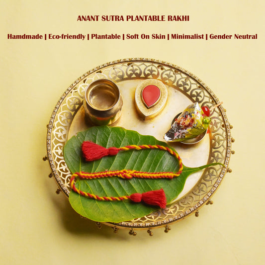 Anant Sutra Plantable Seed Rakhi Box | Roli-Chawal | Tulsi Seed | Soft on Skin | Minimalist | Handmade in Banaras | Scrapshala