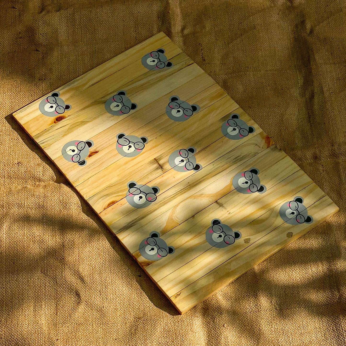 Healthy Bear Place Mat | Multipurpose | Foldable | Stain-Proof | Natural Reclaimed Wood | Scrapshala