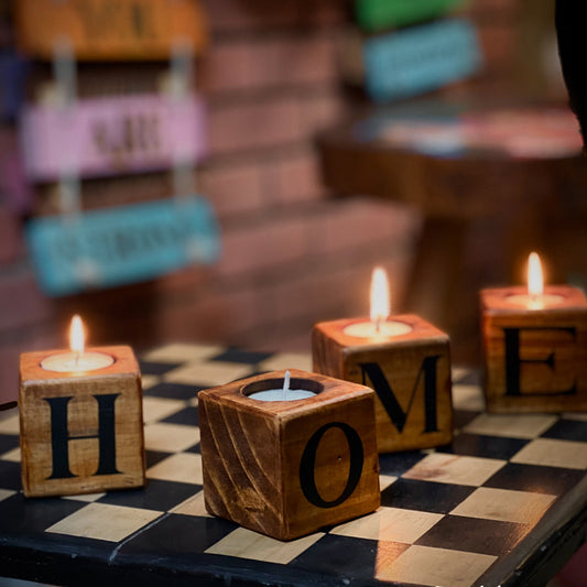 HOME Candle Holder | Puzzle Candle | Reclaimed Wood | Handmade in India | Scrapshala