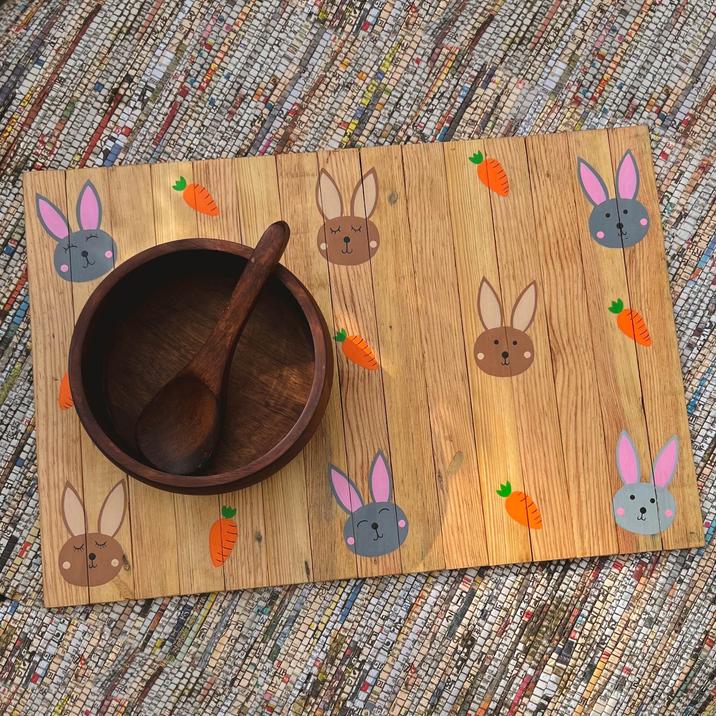 Healthy Rabbit Place Mat | Multipurpose | Natural Reclaimed Wood | Foldable | Stain-Proof | Scrapshala