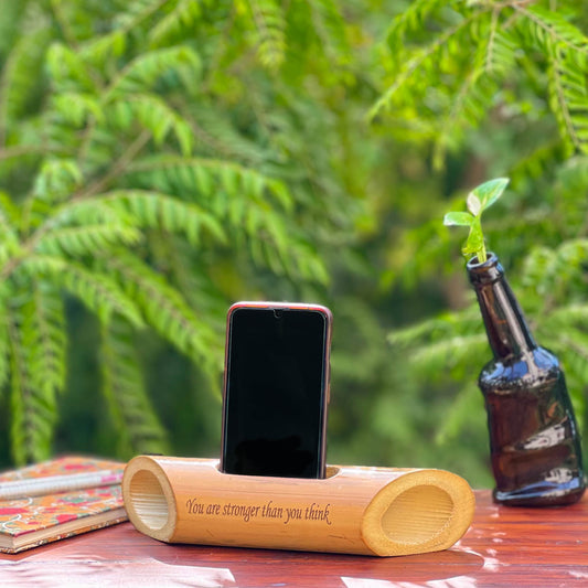 Bamboobeat sound amplifier | You Are Stronger Than You Think | Mobile Holder | Eco-friendly | Office Desk | Scrapshala