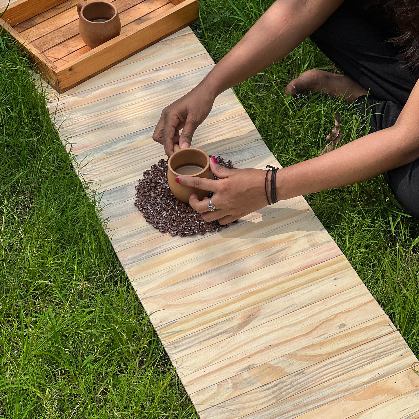 Wooden Runner Place Mat | Multipurpose | Natural Pine Colour | Foldable | Stain-Proof | Scrapshala