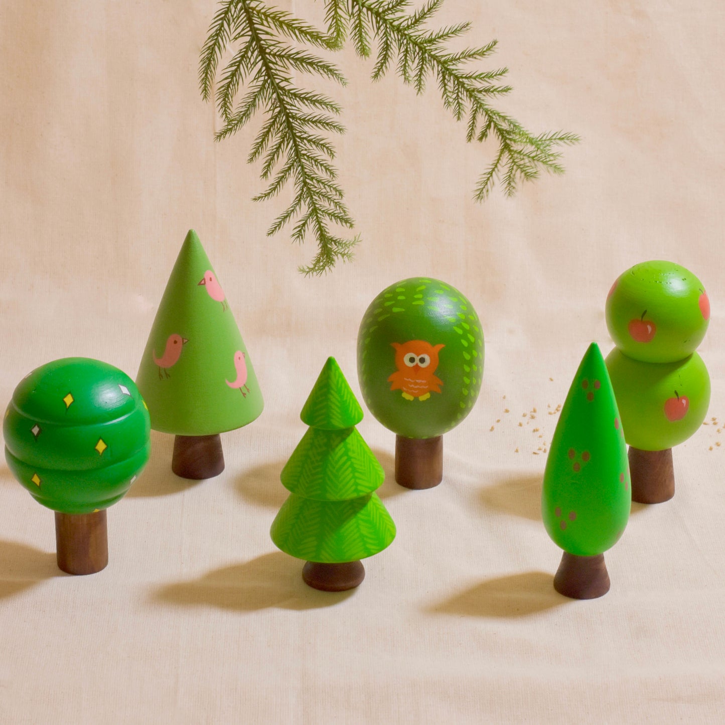 Forest Tree Set | Set of six | Christmas Table Décor | Natural Wood | BPA free | Handmade | Kids Toy | Holiday Decor