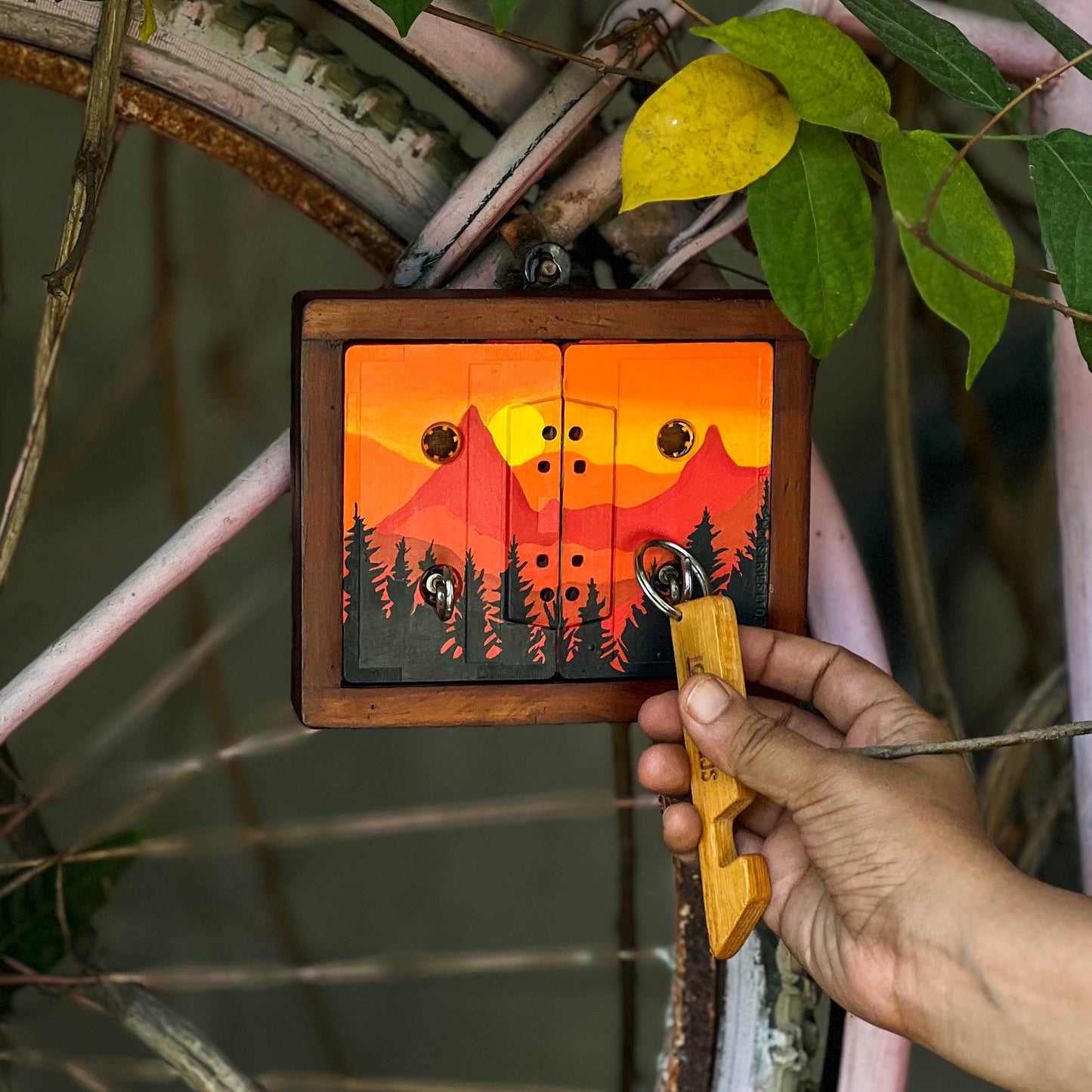 Sunset Mini Keyholder | Handmade Upcycled Wall Art & Key Holder | Geet Collection | Scrapshala