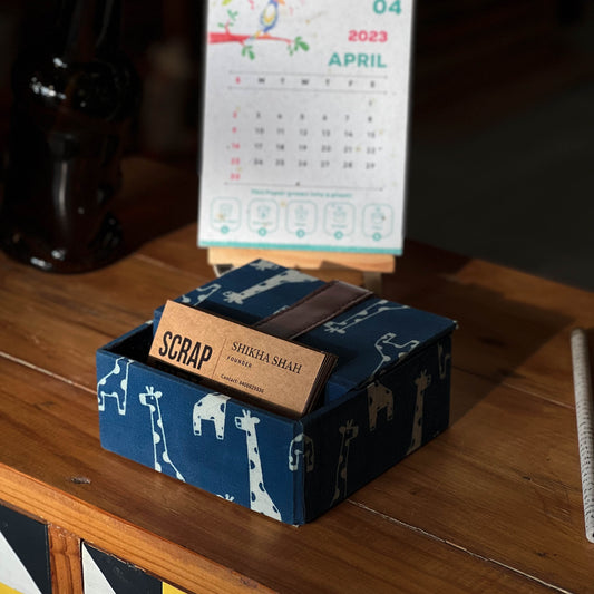 Blue Fauna Business Card Holder Box | Handmade Desk Card Organizer | Sustainable Office Accessory | Scrapshala