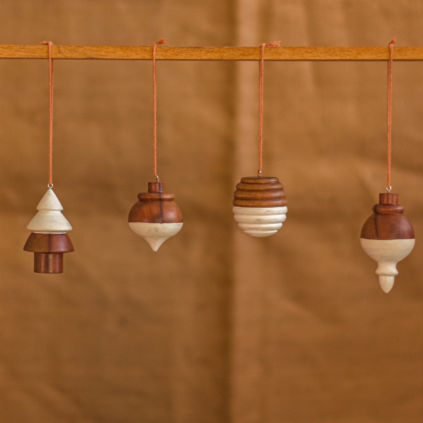 Christmas Tree Hangings | Natural wood ornaments | Set of 4 | Handmade | Reusable | Made in India