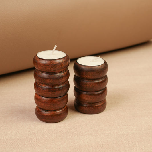 Spiral Glow Wooden Candle Stand Trio | Sustainable Festive Gift | Stackable & Reusable Tea-Light Holders | Handcrafted in Banaras