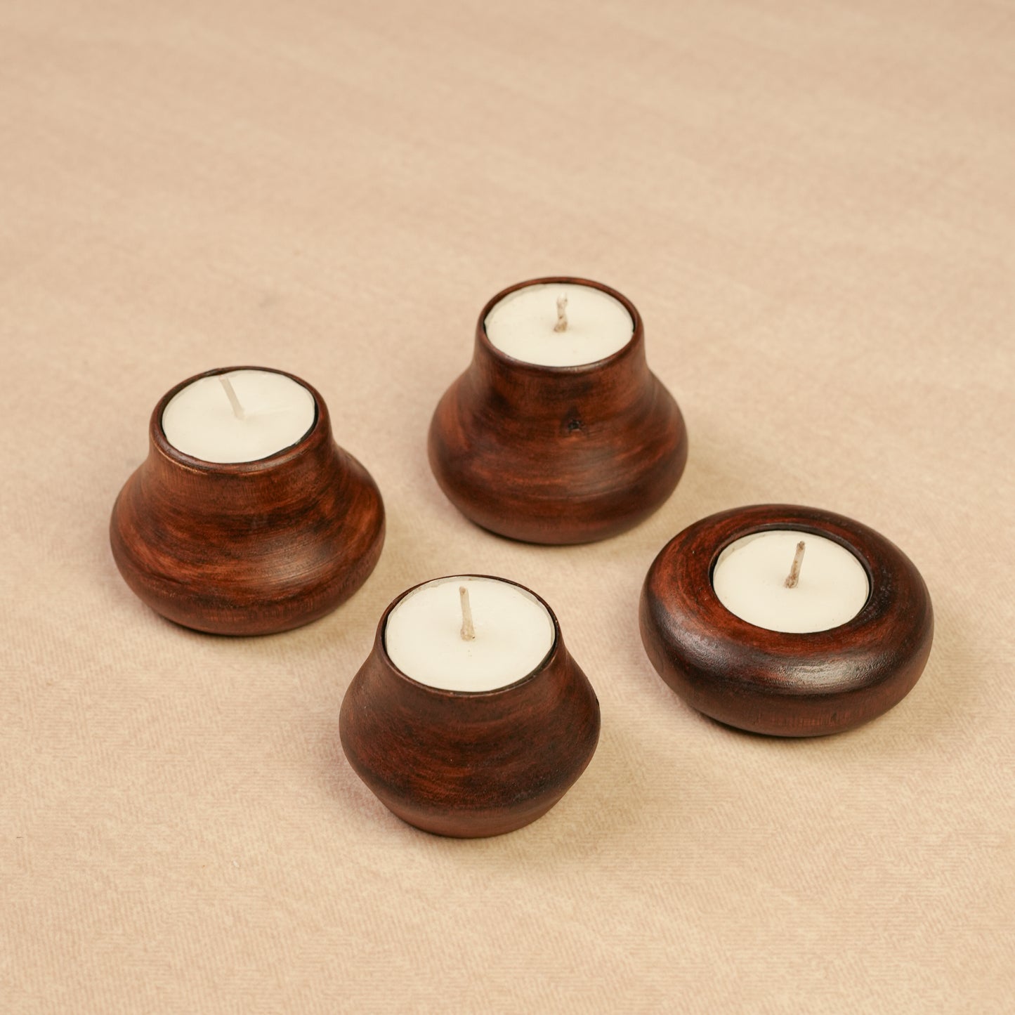 Matka Glow Wooden Tea-Light Holder Set | Reusable & Eco-Friendly Candle Stands | Premium Festive & Home Décor Gift | Handcrafted in Banaras