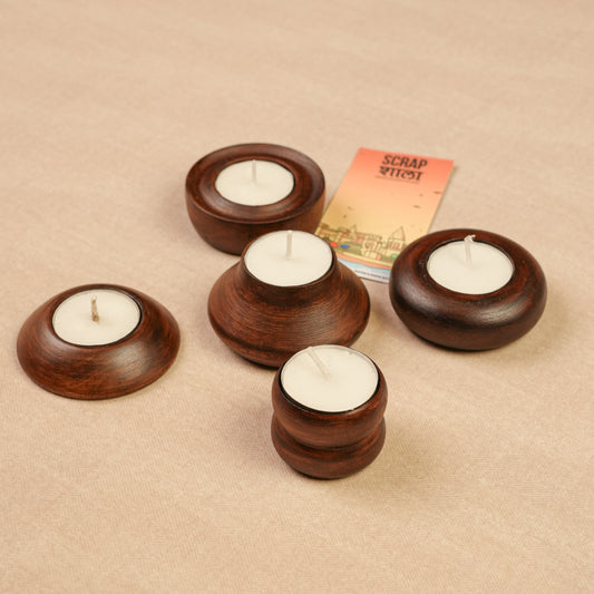 Panchdeep Wooden Tealight Holder Set | Pack of 5 | Handcrafted from Reclaimed Wood