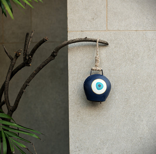 Evil Eye Cowbell Hanging | Handcrafted and Sustainable | Protective Wall & Door Hanging with Soothing Sound