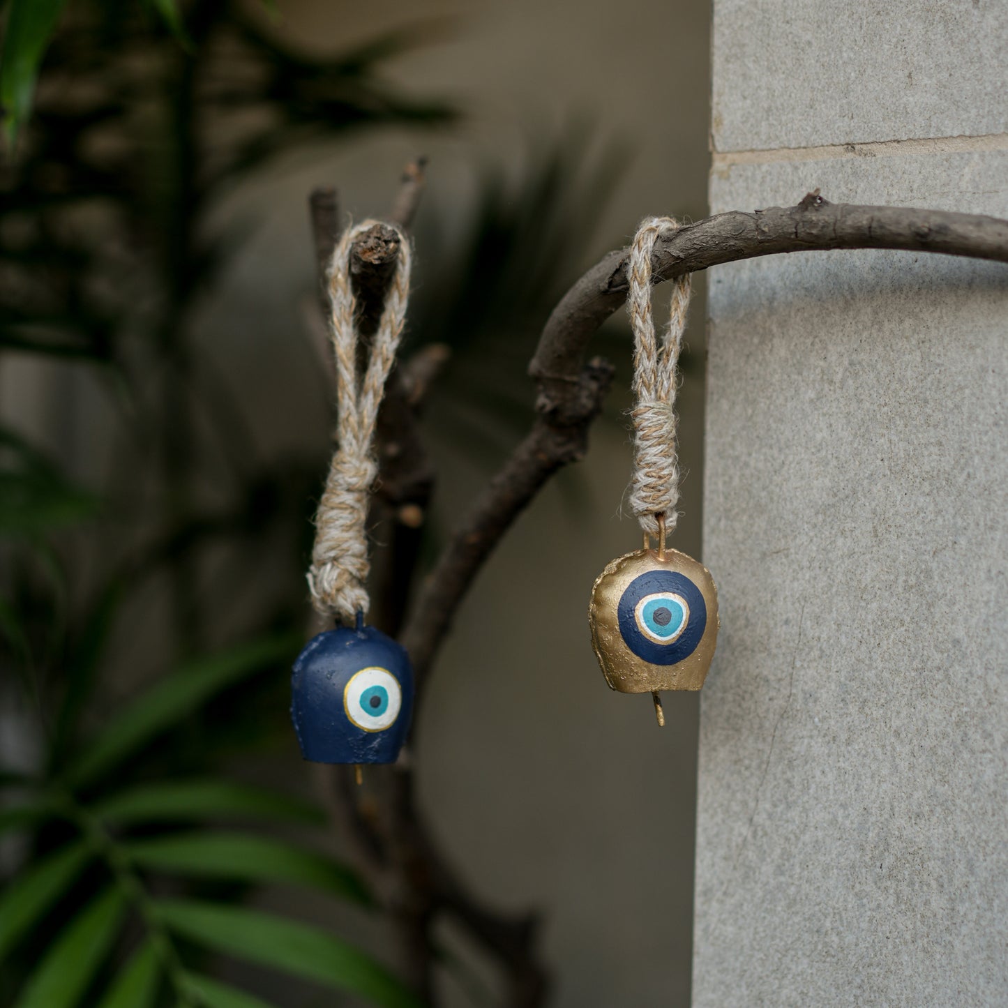 Guardian Evil Eye Bells | Set of 2 | Handcrafted Cowbell Hanging | Nazar Protection with Soothing Sound | Sustainable & Made in Banaras