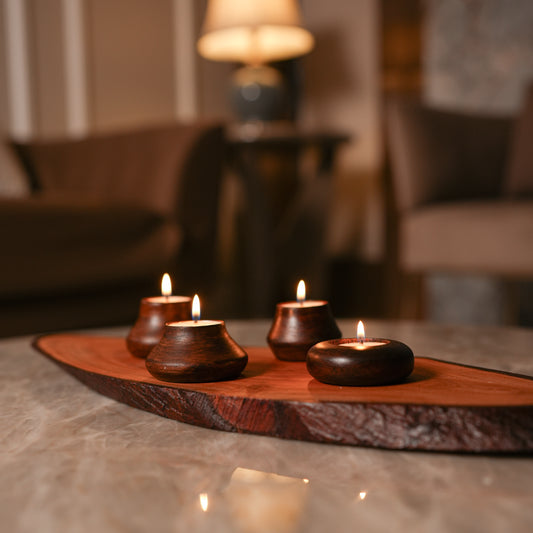 Matka Glow Wooden Tea-Light Holder Set | Reusable & Eco-Friendly Candle Stands | Premium Festive & Home Décor Gift | Handcrafted in Banaras