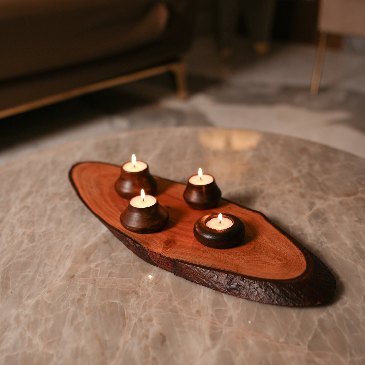 Matka Glow Wooden Tea-Light Holder Set | Reusable & Eco-Friendly Candle Stands | Premium Festive & Home Décor Gift | Handcrafted in Banaras