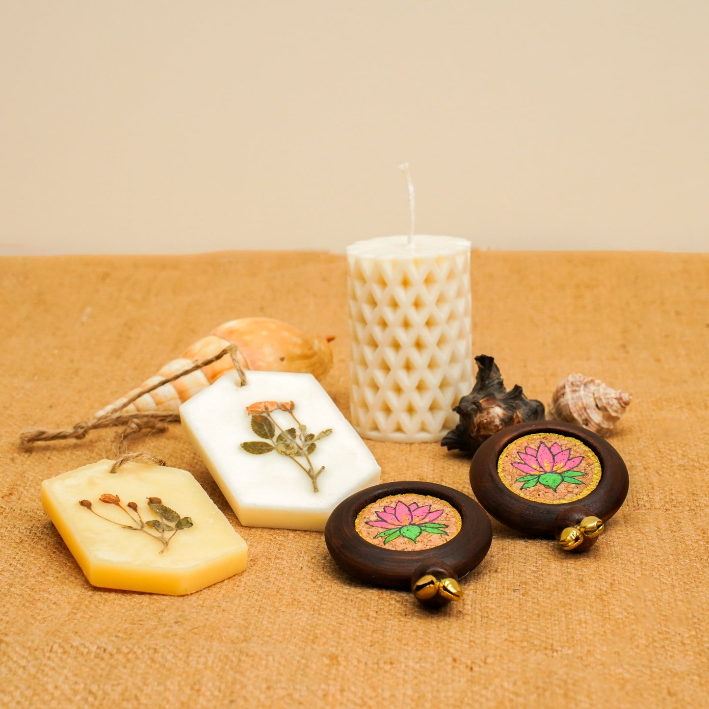 Aura Diwali Gift Hamper | Soy Wax Candle | Soy Wax Incense Melt Tablets | Pichwai Door Hanging Set | Handcrafted in Banaras