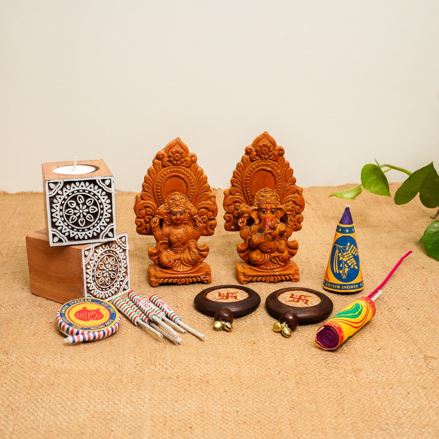 Aarambh Gift Hamper | Eco-Friendly Sustainable Diwali Gift | Terracotta Ganesh Laxmi Idol | Candle Holders | Swastik Door Hanging | Plantable Crackers | Handcrafted in Banaras