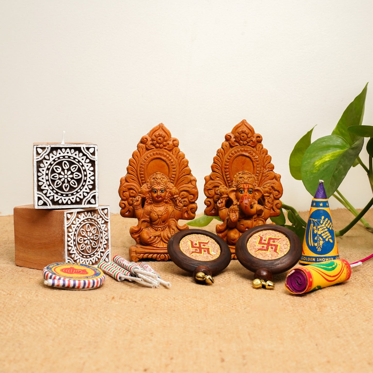 Aarambh Gift Hamper | Eco-Friendly Sustainable Diwali Gift | Terracotta Ganesh Laxmi Idol | Candle Holders | Swastik Door Hanging | Plantable Crackers | Handcrafted in Banaras