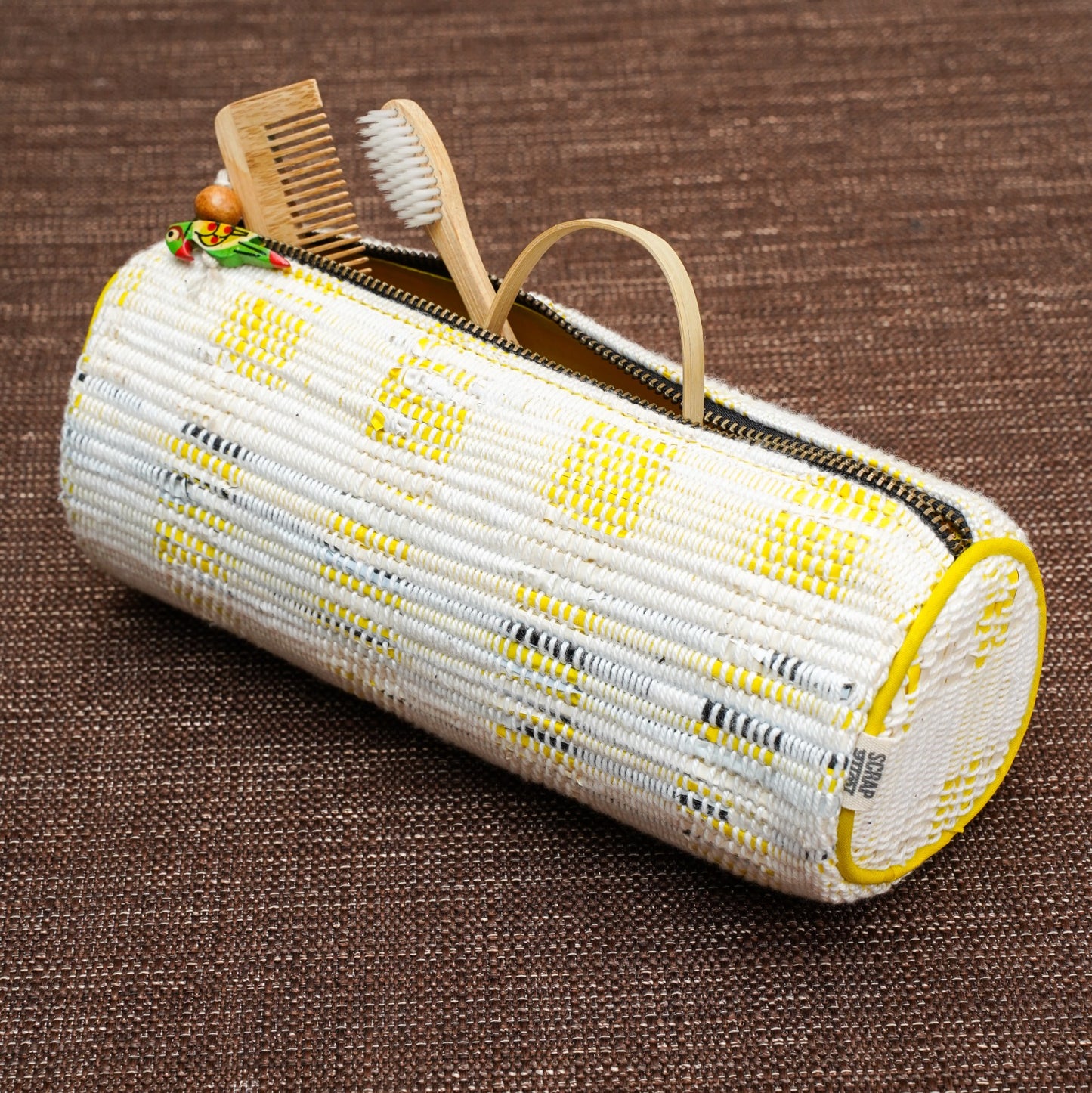 Upcycled yellow zip pouch | Multipurpose | Metal zipper | Spacious | Light weight | Handcrafted