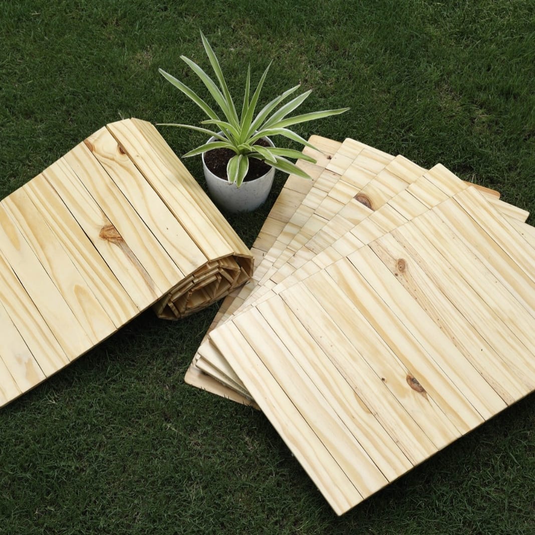 Earthy Natural Wood Dining Gift Set | 1 Runner & 6 Table Mats | Handcrafted & Sustainable | Foldable & Light Weight | Made in India