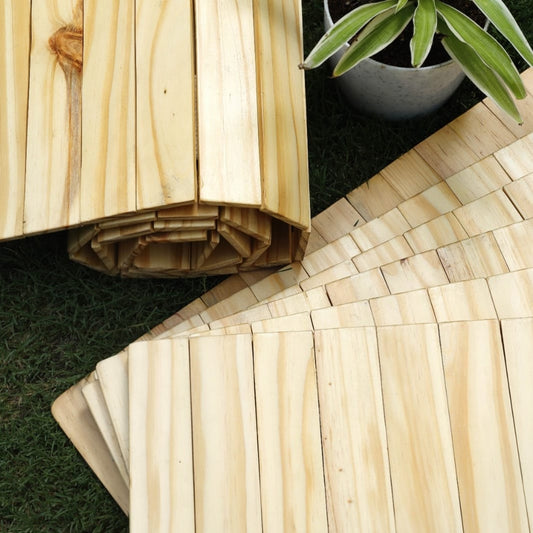 Earthy Natural Wood Dining Gift Set | 1 Runner & 6 Table Mats | Handcrafted & Sustainable | Foldable & Light Weight | Made in India