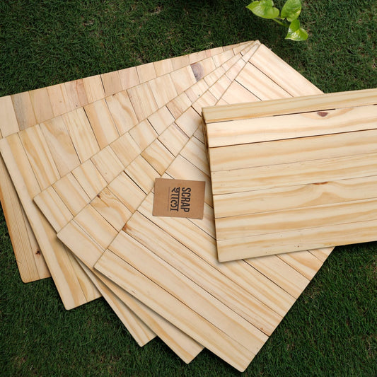 Foldable Reclaimed Wood Natural Table Mats | Pack of 6 | Sustainable & Handcrafted by Scrapshala | Made in India