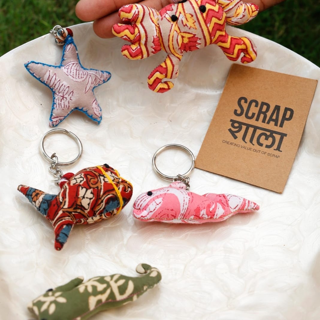 Mysteries of the Sea Keychains | Upcycled | Soft Textile Toys | Pack of 5 | Eco-friendly | Handcrafted in India