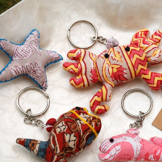 Mysteries of the Sea Keychains | Upcycled | Soft Textile Toys | Pack of 5 | Eco-friendly | Handcrafted in India