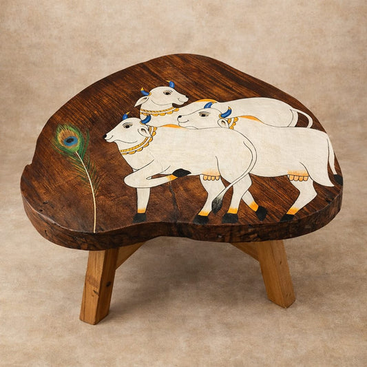 Pichwai Nandi Coffee Table – Handpainted Live Edge Wooden Coffee Table | Scrapshala