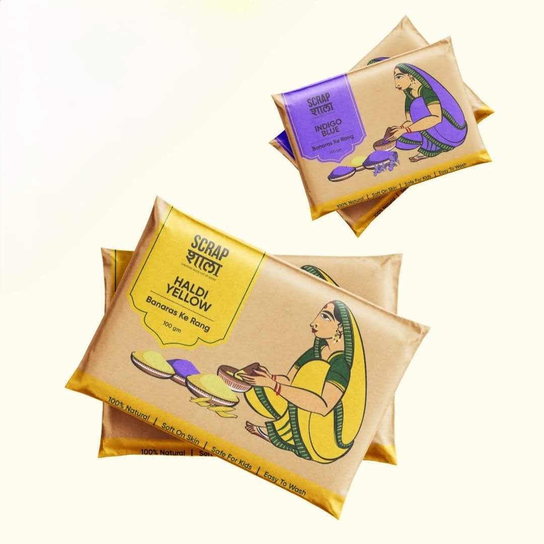 Holi Milan Gift Box | Four Packs of Natural Gulaal | Thandai Mix | Safe for Kids | Handmade in Banaras
