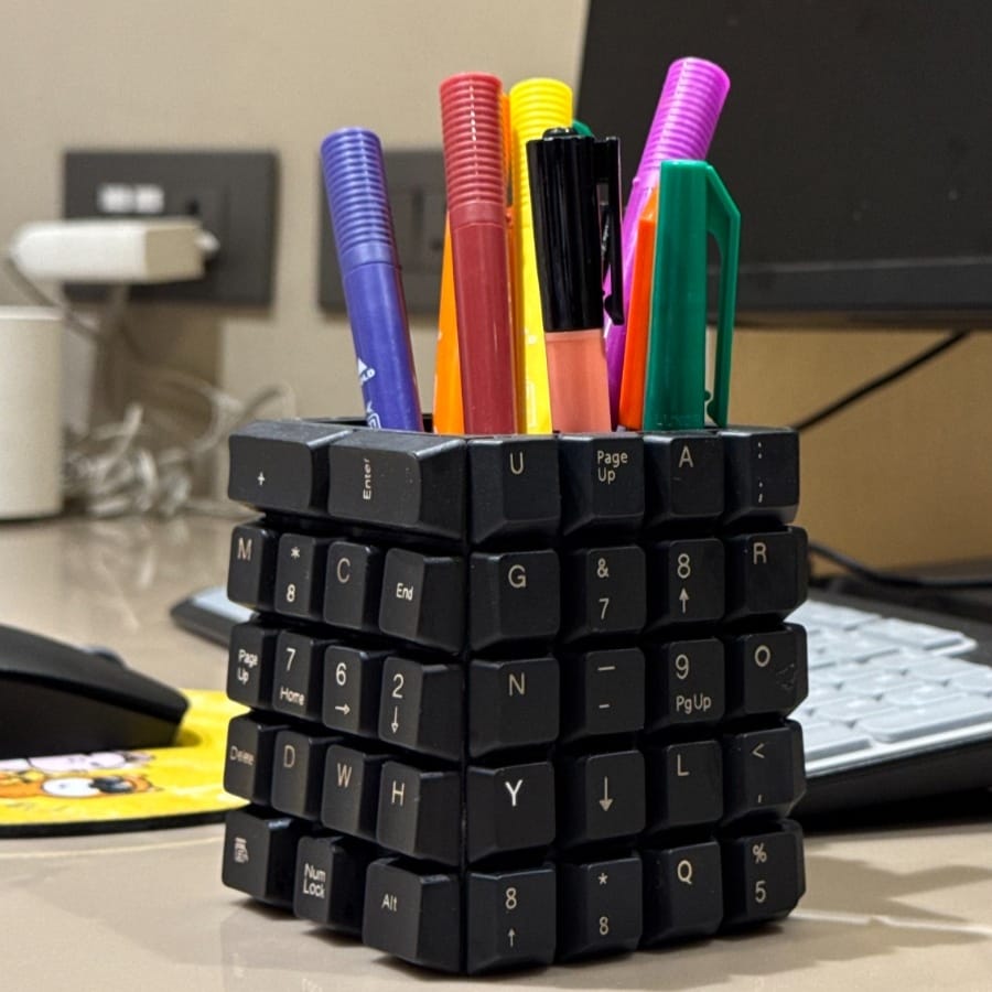 Techno Table Organizer – Upcycled Desk Organizer from E-Waste Keyboards and Reclaimed Wood | Rozana Range by Scrapshala