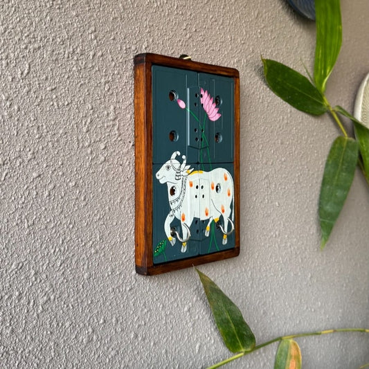 Pichwai Nandi Art Geet Key Holder | Motivational | Audio Tapes | Upcycled | Scrapshala