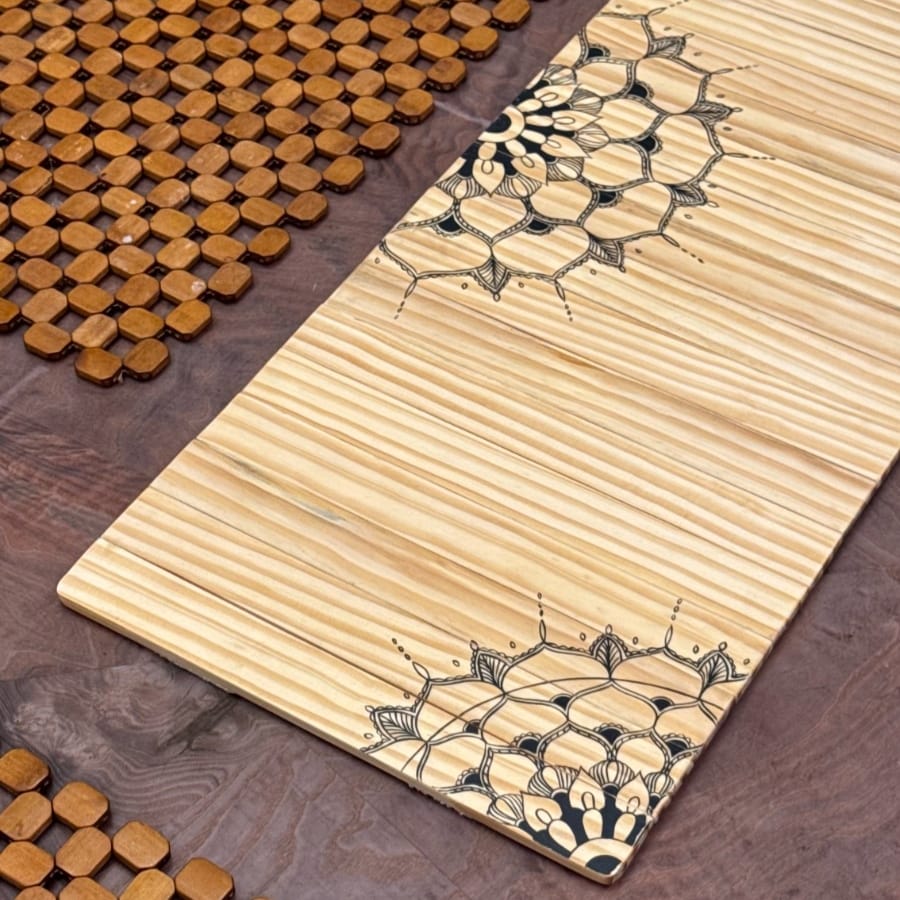 Mandala Runner Mat | Natural Wood | Foldable | Stain-Proof | Multipurpose | Heat Resistant