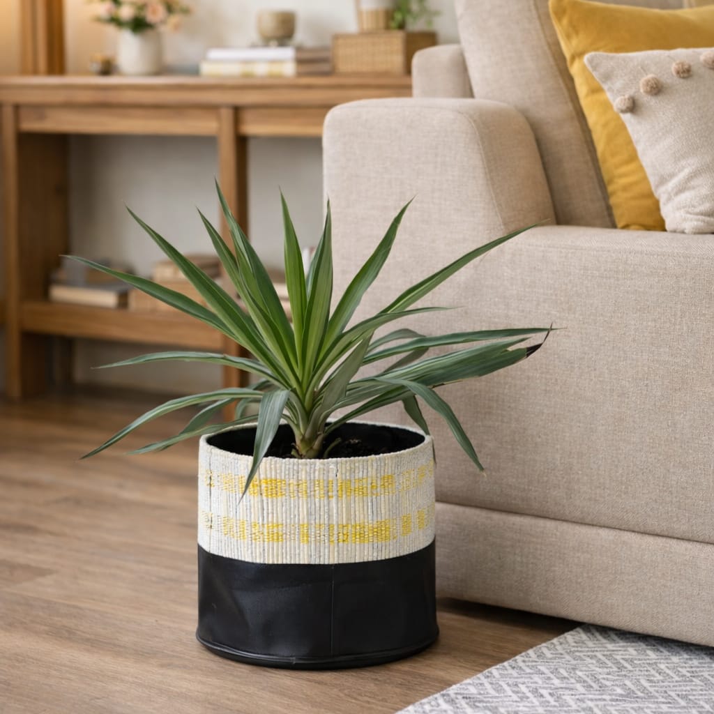 Safar Upcycled Big Upcycled Basket | Tyre Tube & Chamkila Textile Storage Basket | Multipurpose Planter | Scrapshala