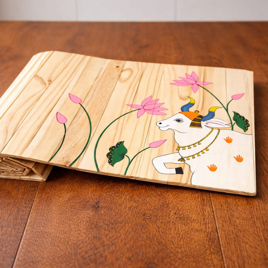 Pichwai Art Multipurpose Runner | Natural Reclaimed Wood | Foldable | Stain-Proof | Scrapshala