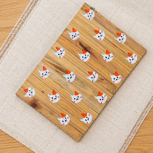 Cute Catty Place Mat | Multipurpose | Natural Reclaimed Wood | Foldable | Stain-Proof | Scrapshala