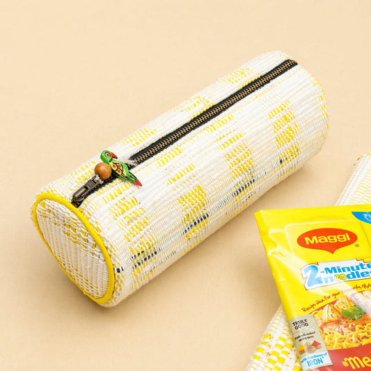 Upcycled yellow zip pouch | Multipurpose | Metal zipper | Spacious | Light weight | Handcrafted
