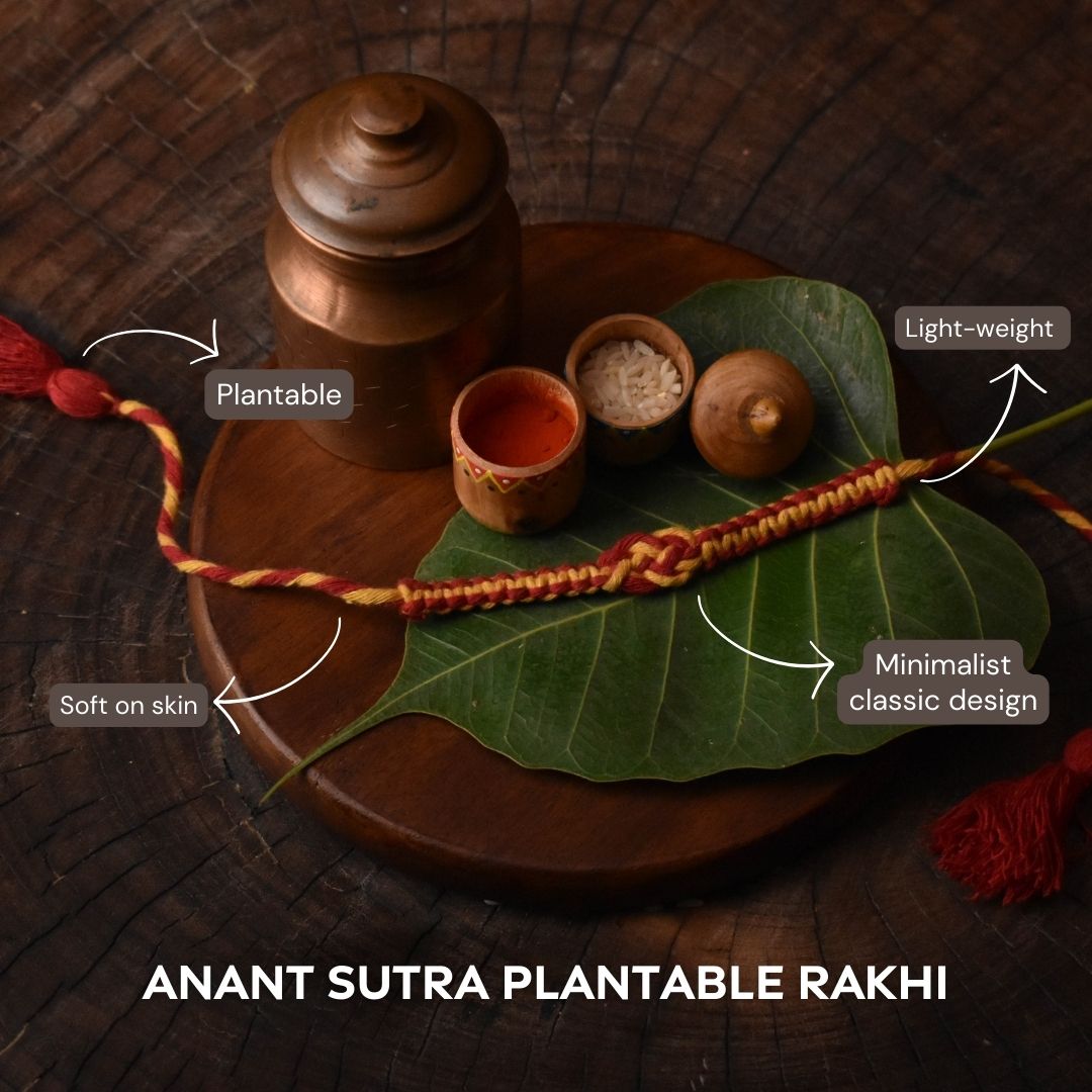 Anant Sutra Plantable Seed Rakhi Box | Roli-Chawal | Tulsi Seed | Natural Cotton | Minimalist | Handmade in Banaras | Scrapshala