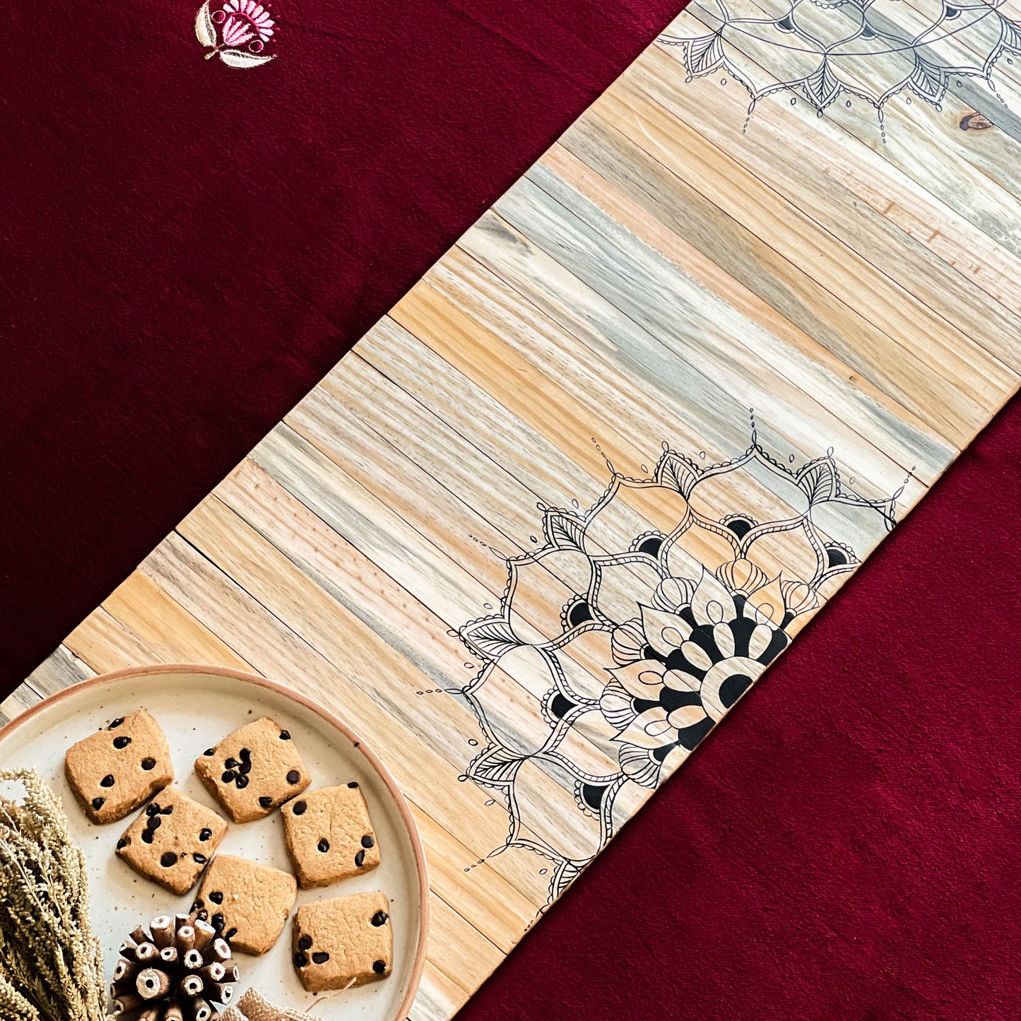 Mandala Runner Mat | Natural Wood | Foldable | Stain-Proof | Multipurpose | Heat Resistant
