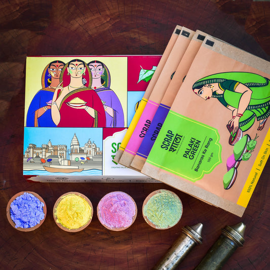 Holi Milan Gulaal Box | Four Packs of Natural Gulaal | Safe for Kids | Handmade in Banaras