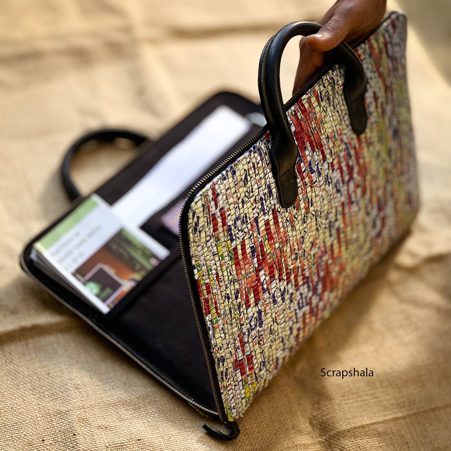 Minimalist Laptop Sleeve Bag | Upcycled Plastic | Handloom textile | Water-resistant | Scrapshala