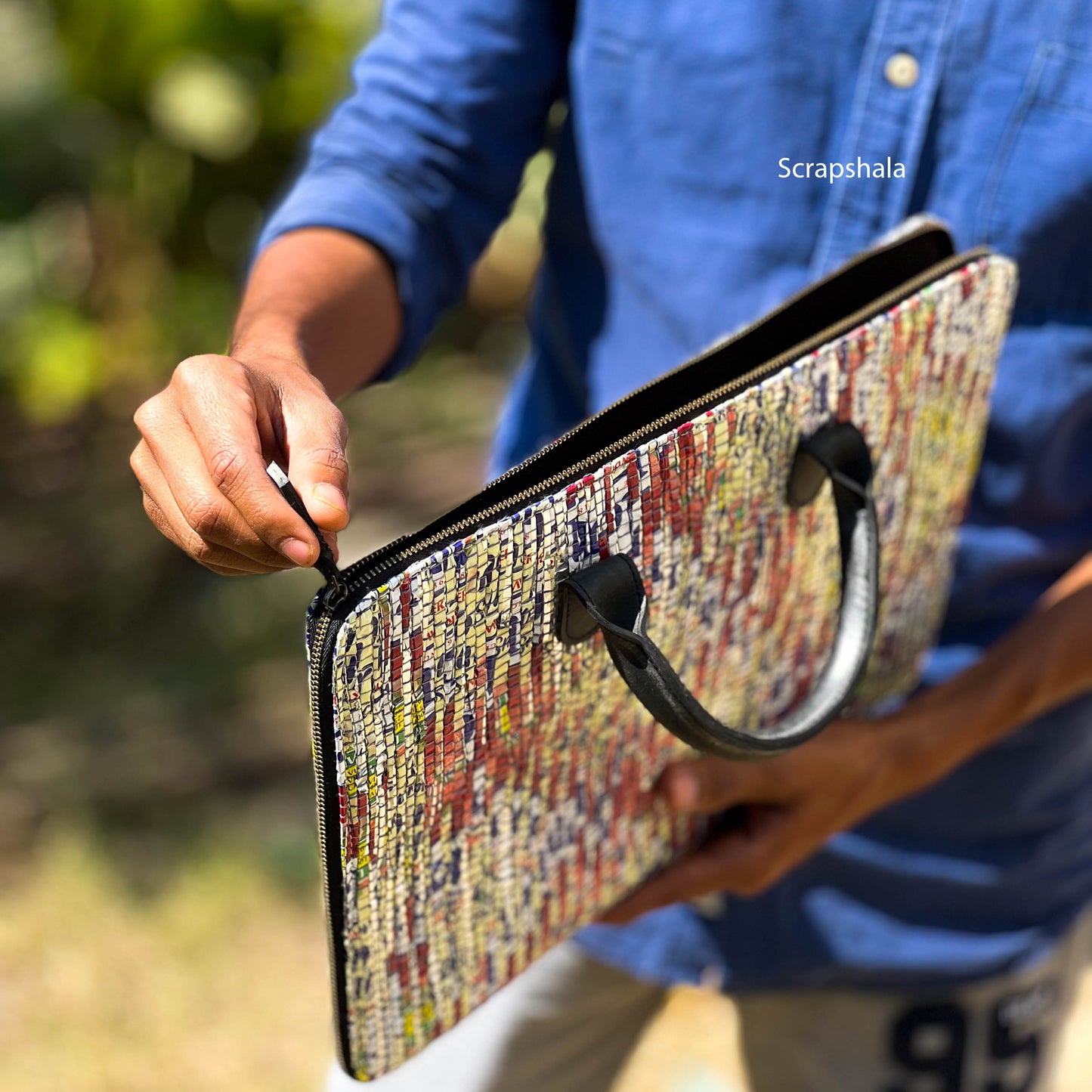 Minimalist Laptop Sleeve Bag | Upcycled Plastic | Handloom textile | Water-resistant | Scrapshala