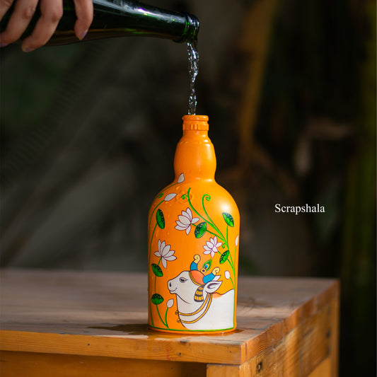 Nandi Pichwai Bottle | Washable with cork stopper | Hand-painted | Multipurpose | Scrapshala