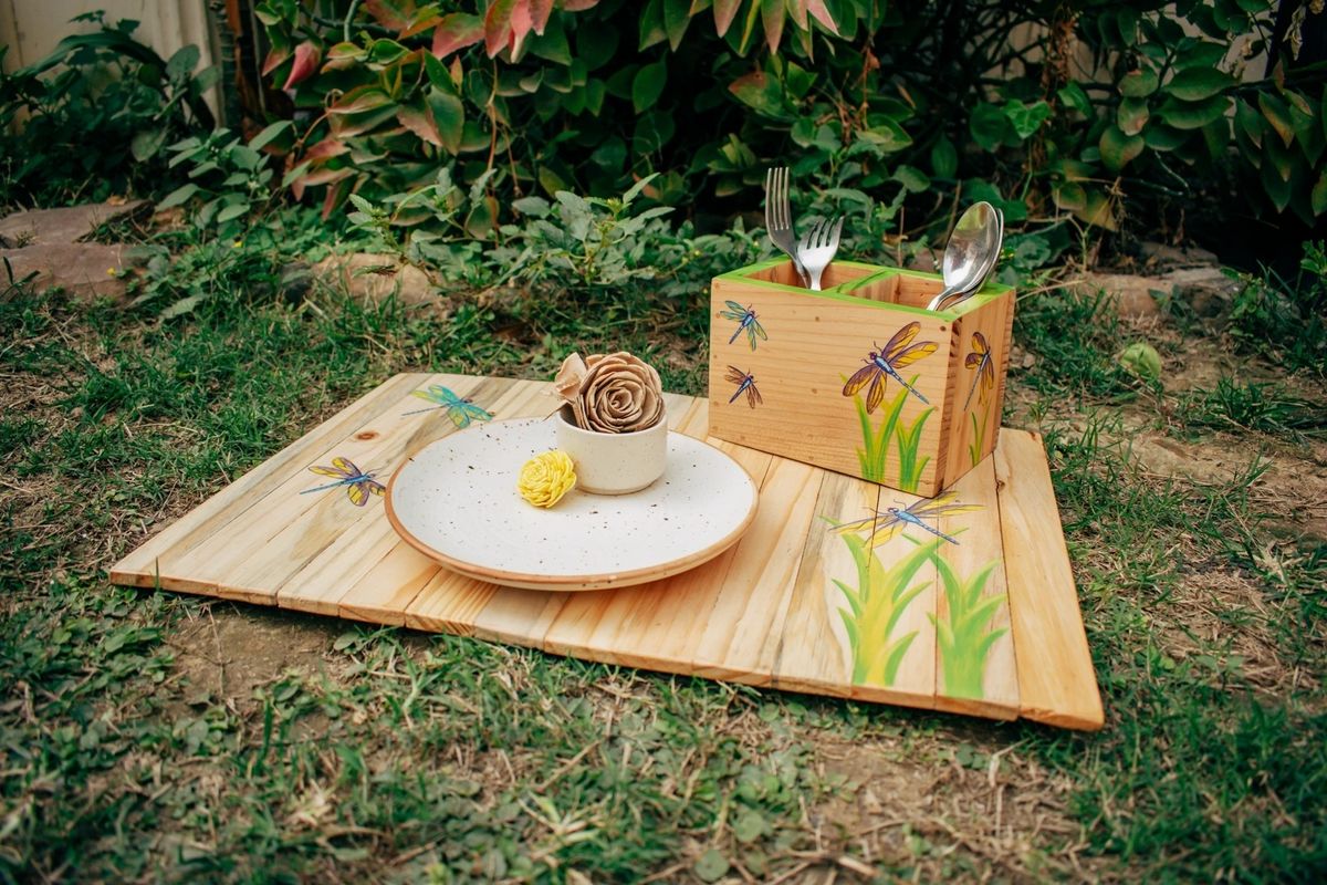Dragonfly Wooden Cutlery Holder | Handmade Multipurpose Table Organizer | ScrapShala