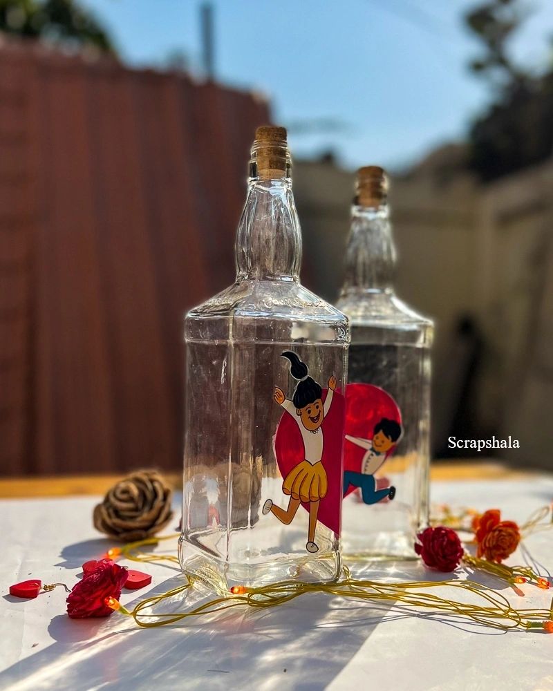 Cute Proposal Bottle set | Washable with cork stopper | Hand-painted | Multipurpose | Scrapshala