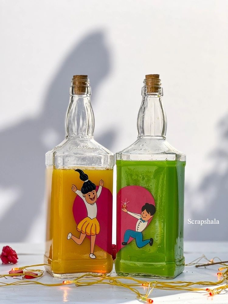 Cute Proposal Bottle set | Washable with cork stopper | Hand-painted | Multipurpose | Scrapshala