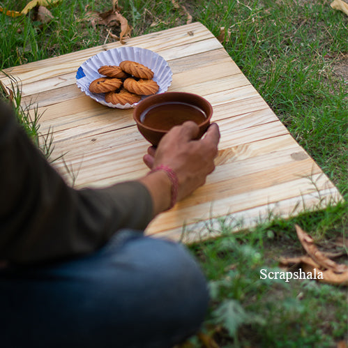 Basic Table Placement | Multipurpose | Natural Reclaimed Wood | Foldable | Stain-Proof | Scrapshala