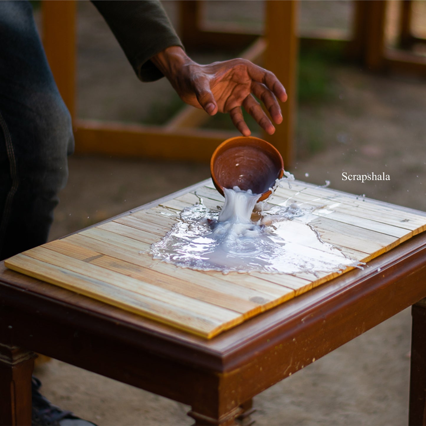 Basic Table Placement | Multipurpose | Natural Reclaimed Wood | Foldable | Stain-Proof | Scrapshala