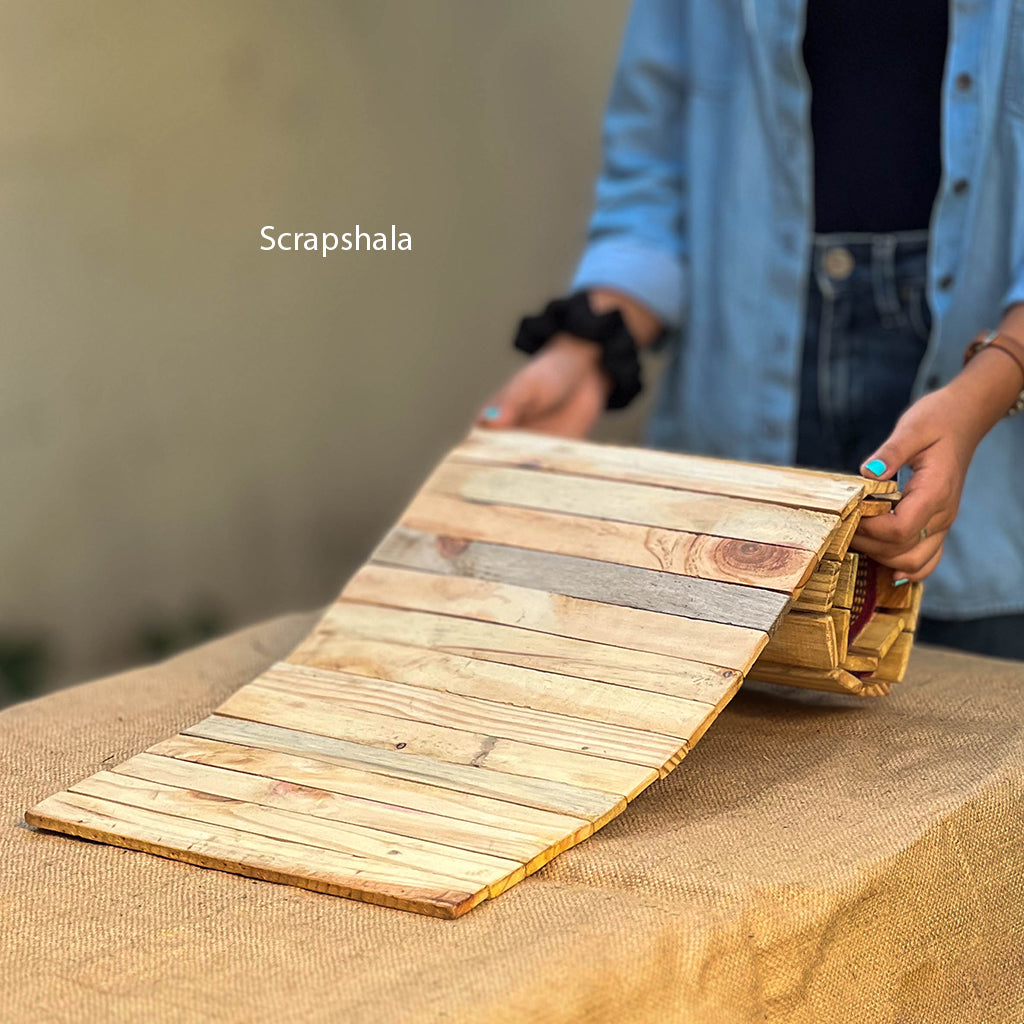 Wooden Runner Place Mat | Multipurpose | Natural Pine Colour | Foldable | Stain-Proof | Scrapshala