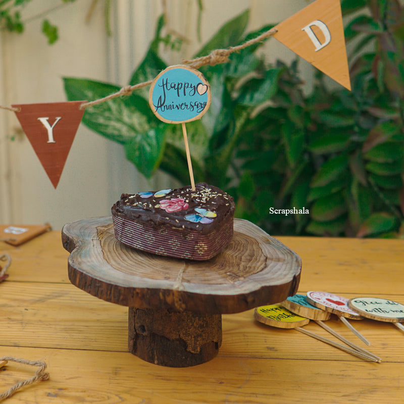 Cake Topper Pack | Multipurpose | Resuable | Handpainted | Natural Wood | Scrapshala
