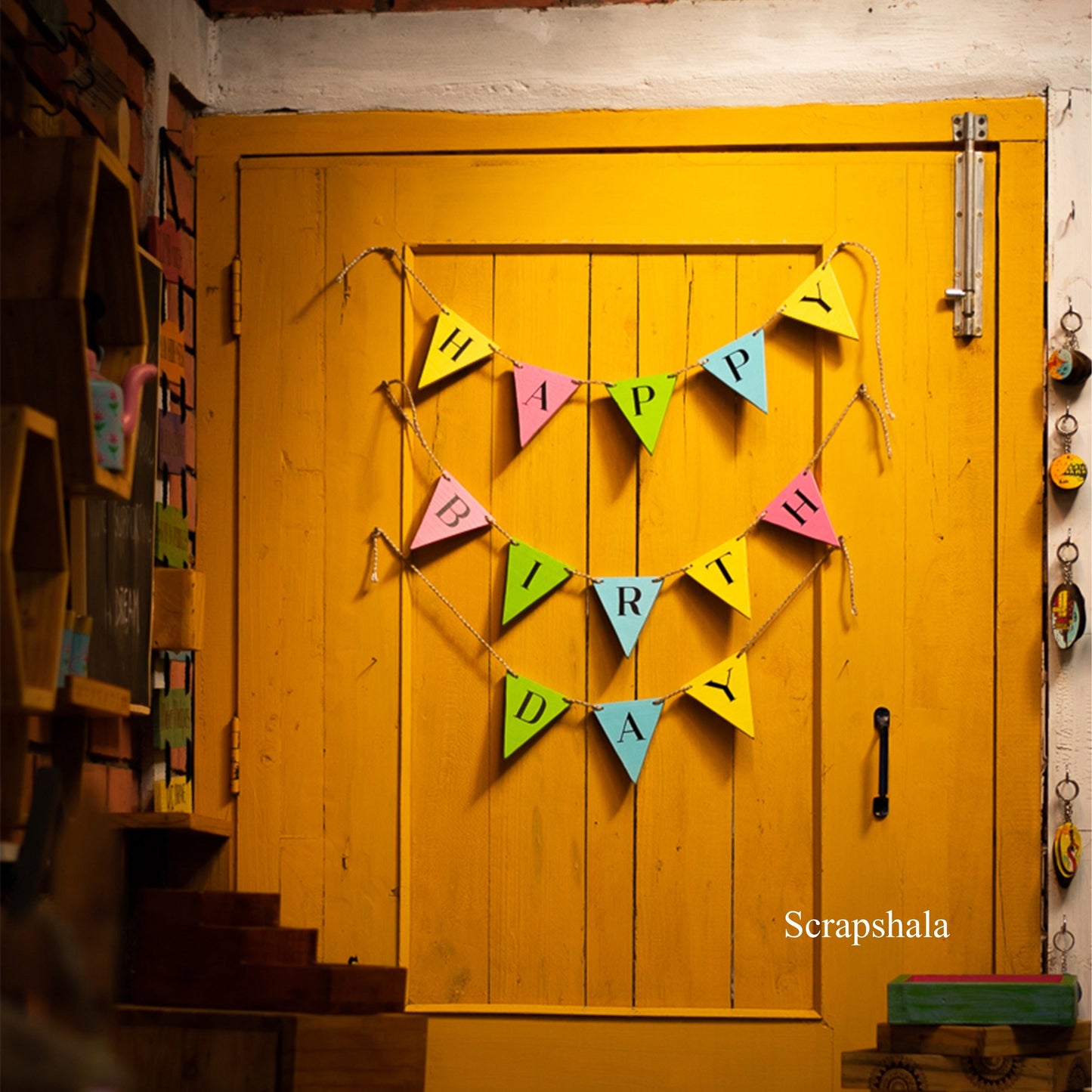 HAPPY BIRTHDAY Bunting | Reusable | Handpainted | Natural reclaimed wood | Scrapshala